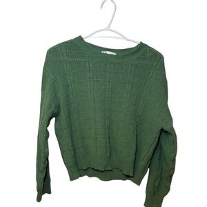 Sage Green Twik par Simons Italy Waffle Knit  Cropped Crewneck Sweater Small